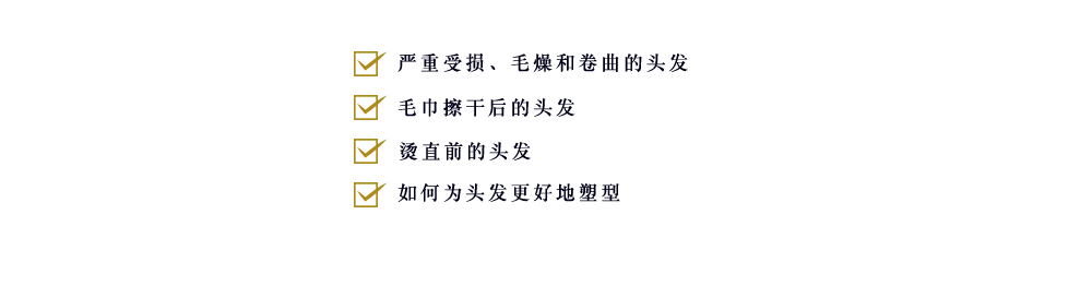 ・严重受损、毛燥和卷曲的头发 ・毛巾擦干后的头发 ・烫直前的头发 ・如何为头发更好地塑型