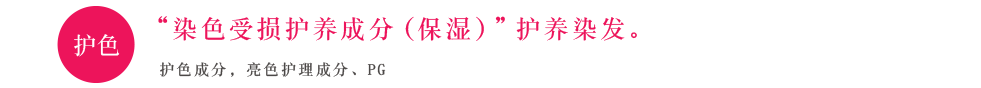 「カラーダメージケア成分（保湿）」。カラーリングした髪もいたわる。カラーキープ成分・グロスヴェール成分・PG