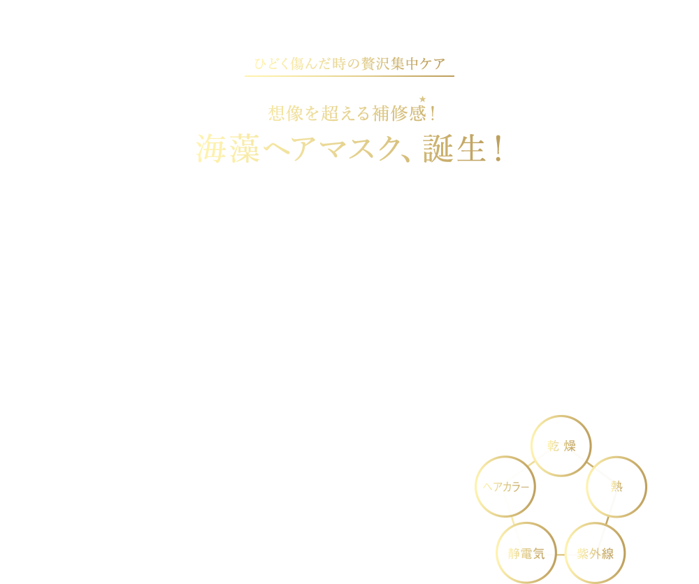 ひどく傷んだ時の贅沢集中ケア 想像を超える補修感！ 海藻ヘアマスク、誕生！みちがえるように、まとまる髪へ。【新登場】 ジュレーム アミノ ディープリペア アルゲ ヘアマスク